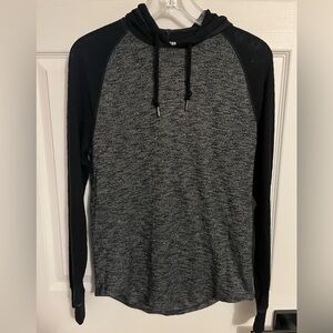 Express Men’s XS Charcoal and Black Knit Long Sleeve Hooded Shirt